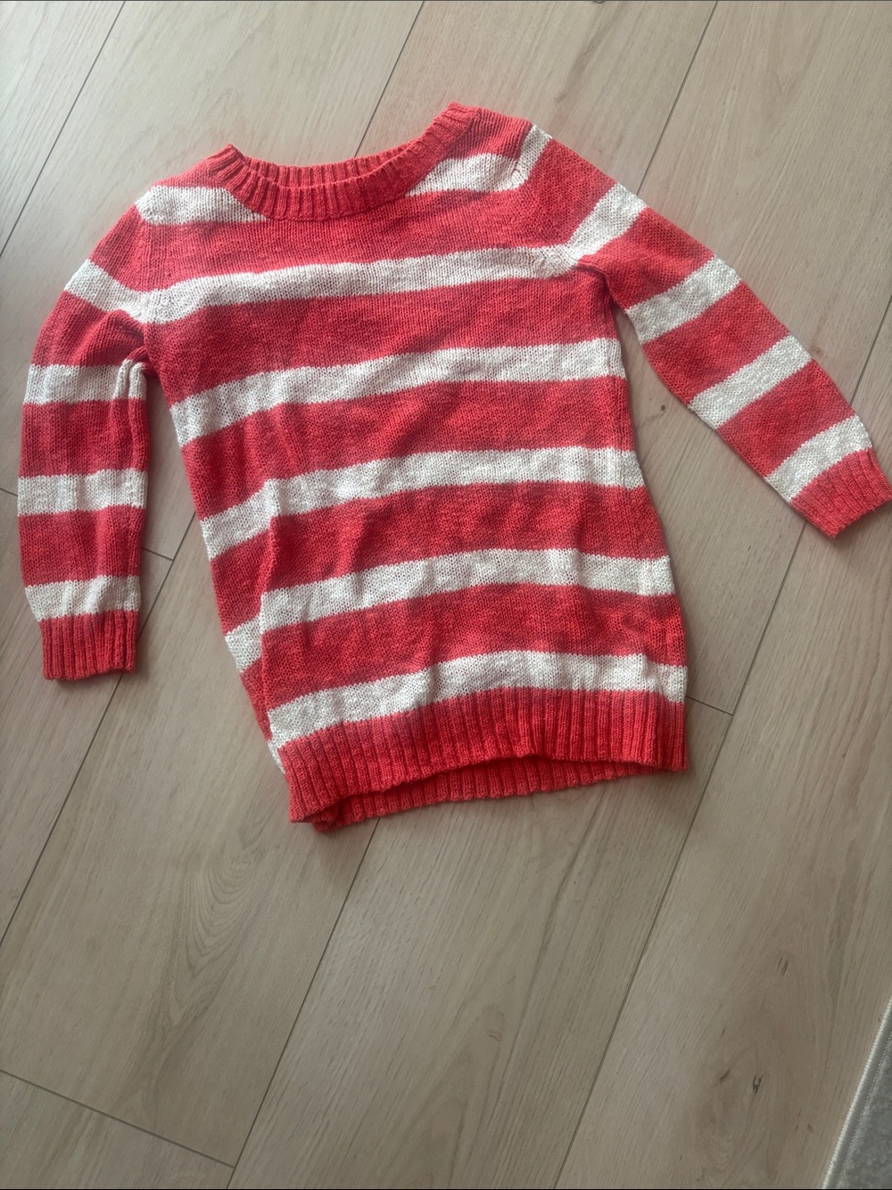 Old Navy Coral and Cream Striped Kids Sweater